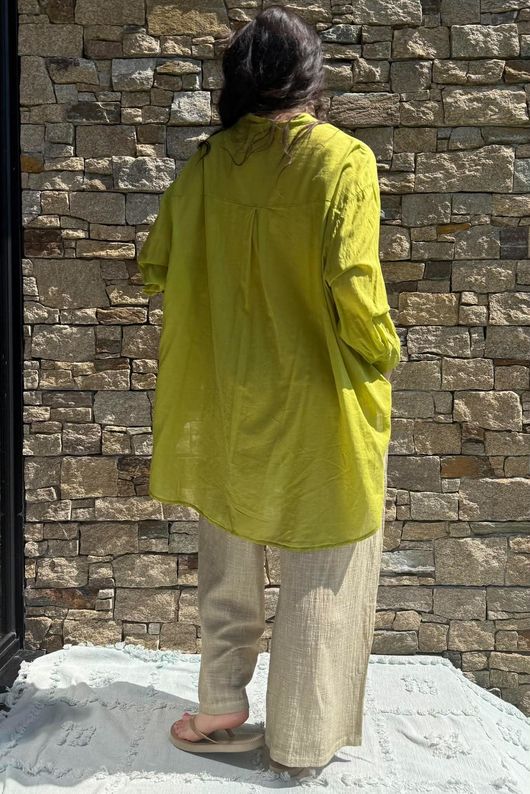 Shayle Indian Cotton Boyfriend Beach Shirt Olive